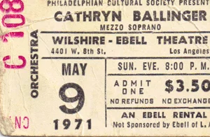Original Ticket from Cathryn Ballinger’s Concert at the legendary Wishire Ebell Theatre